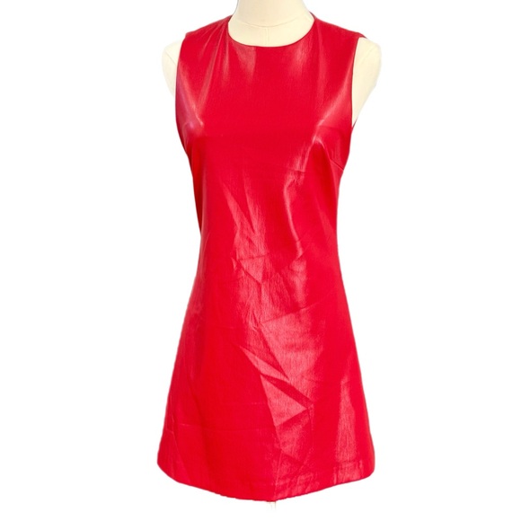 EUC Alice + Olivia Coley Faux Leather Vibrant Red Mini Dress Size 0 - Picture 2 of 8